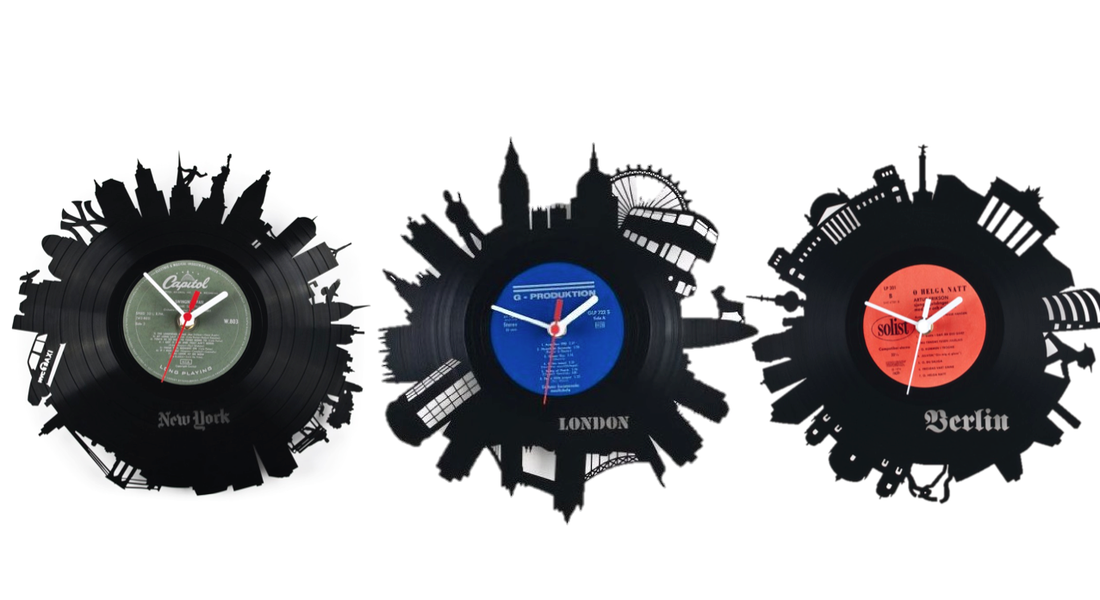 Vinyl Design Office Wall Clocks - Show Time zones from Cities around the globe
