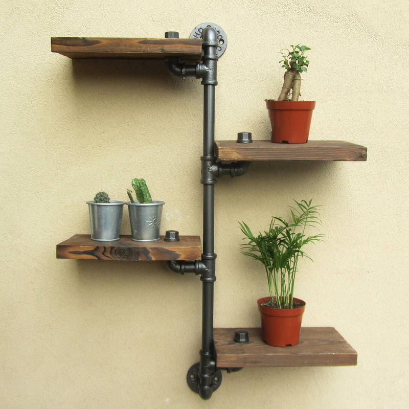 Steampunk Iron Water Pipe Wall Shelf Industrial Urban Style Loft Black Iron Pipes Display