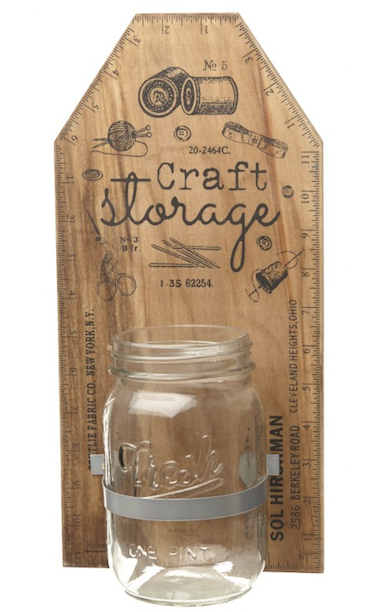 Vintage Wooden Plaque with Rustic Look with Mason Jam Jar Glass Storage for Craft Storage